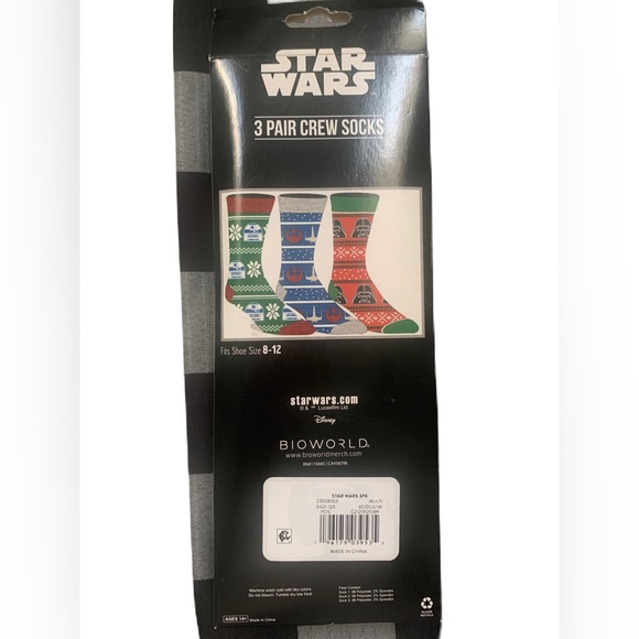 Bioworld Star Wars Crew Socks 3 Pack Set Men's 8-12 Darth Vader R2-D2 Gifts New - Picture 2 of 3